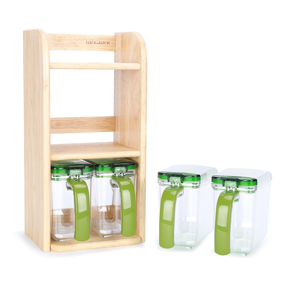 Bộ Hộp Đựng Gia Vị Lock&Lock kèm kệ gỗ HPL949S4 4*[430ML] HPL949S6 6*[430ML] | BigBuy360 - bigbuy360.vn