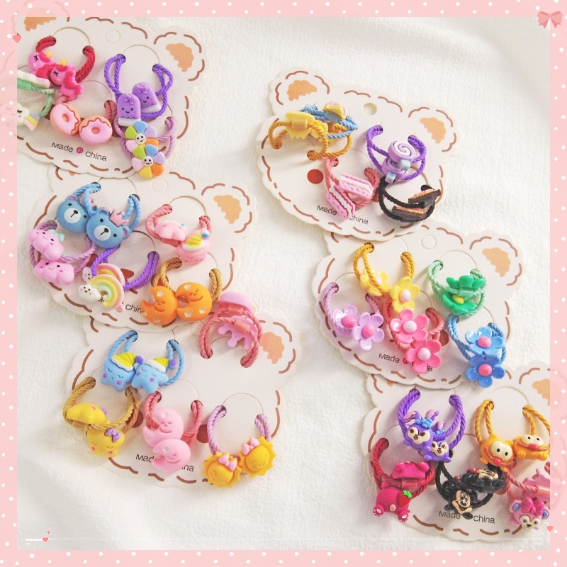 Set 10 Dây Cột Tóc Họa Tiết Hoạt Hình Cho Bé Gái