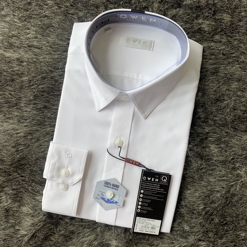 Áo Sơ Mi Trắng Nam Tay Dài Owen AS230318D somi công sở Vải Nano cap cấp mềm mát Dáng Slim Fit Ôm Vừa Không Túi Ngực