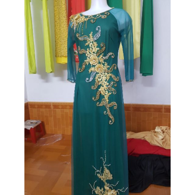 Áo dài mẹ cô dâu voan lưới ( may đo theo số đo )