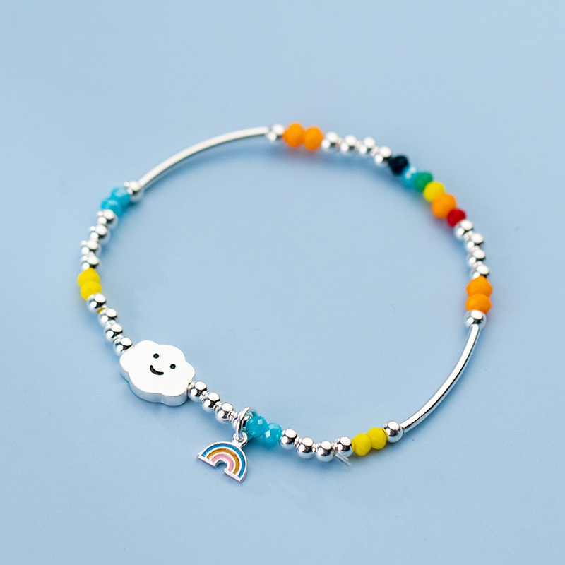 Vòng tay nữ lắc tay nữ bạc s925 bi và thanh bạc màu sắc mix mây cầu vồng Cá jewelry LTB160