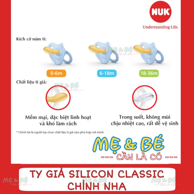 TY GIẢ NUK SILICON CLASSIC CHỈNH NHA 0-6M/6-18M