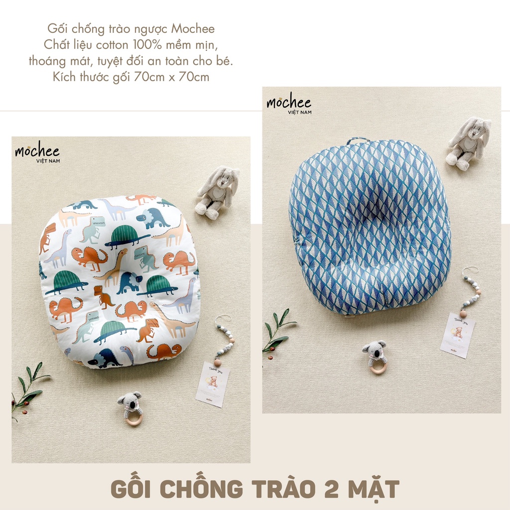 Gối chống trào ngược Mochee 2 mặt chất liệu cotton cao cấp, mềm mại, thoáng khí, an toàn cho bé