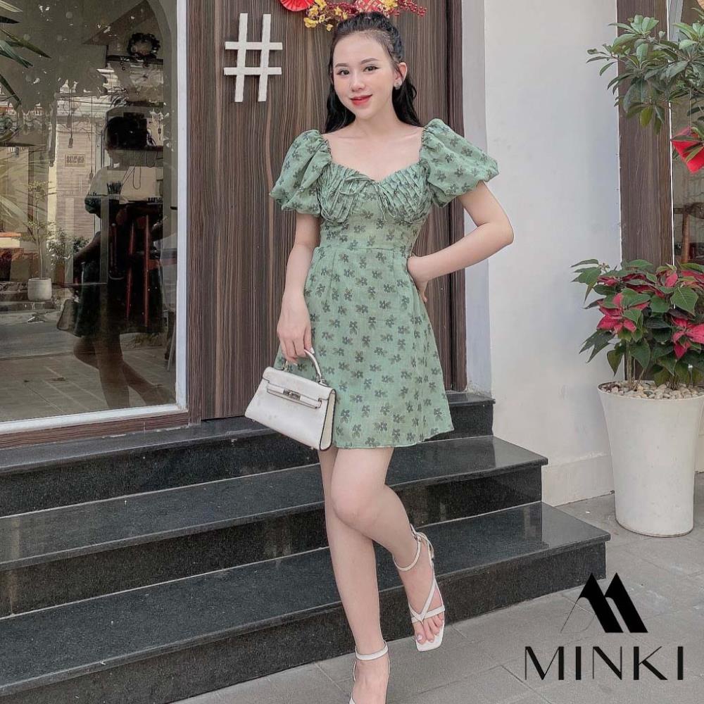 [TTTK] ĐẦM XẾP LY NGỰC TAY BỒNG - CHẤT LIỆU CAO CẤP - MÀU XANH / TRẮNG | BigBuy360 - bigbuy360.vn