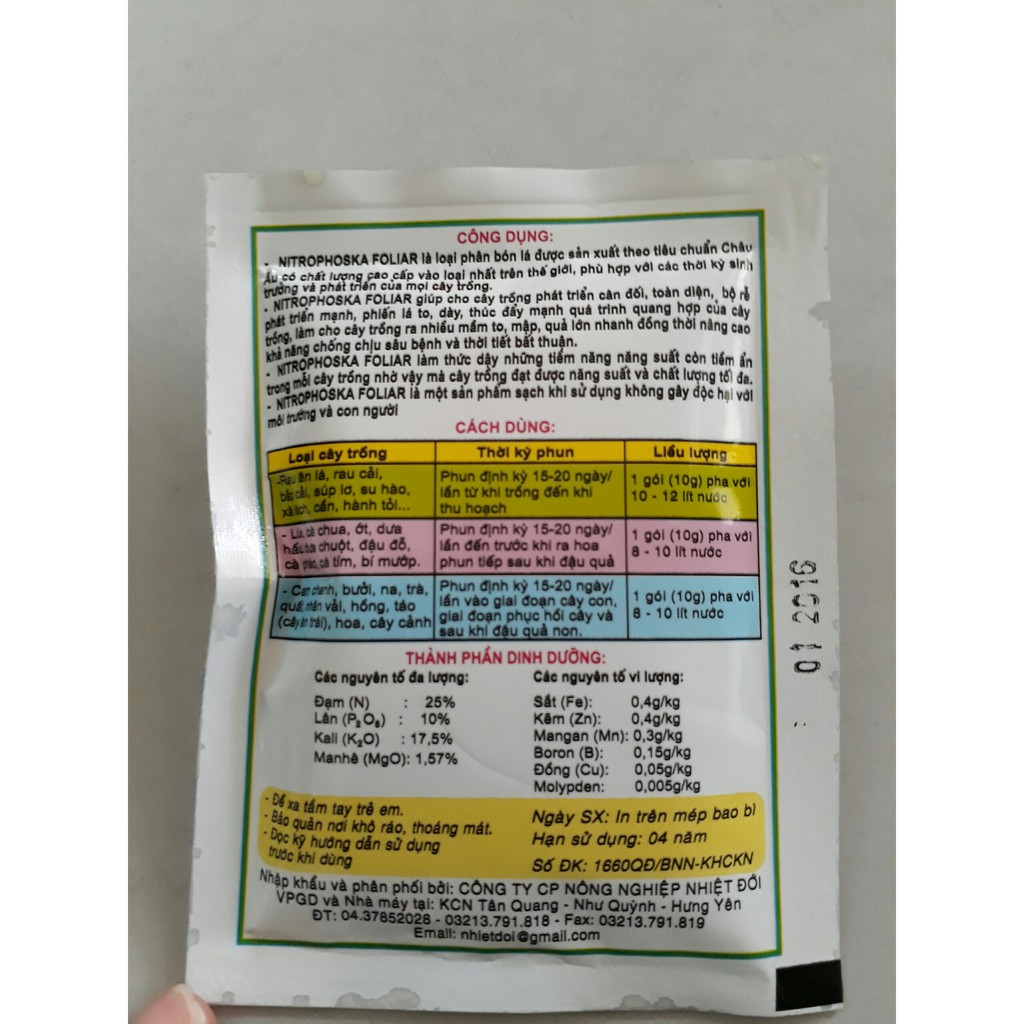 Phân bón cao cấp NITROPHOSKA KOLIAR