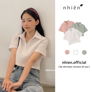 Áo sơ mi croptop nữ SAMLA, croptop Polo trắng_Nhienvintage BA1