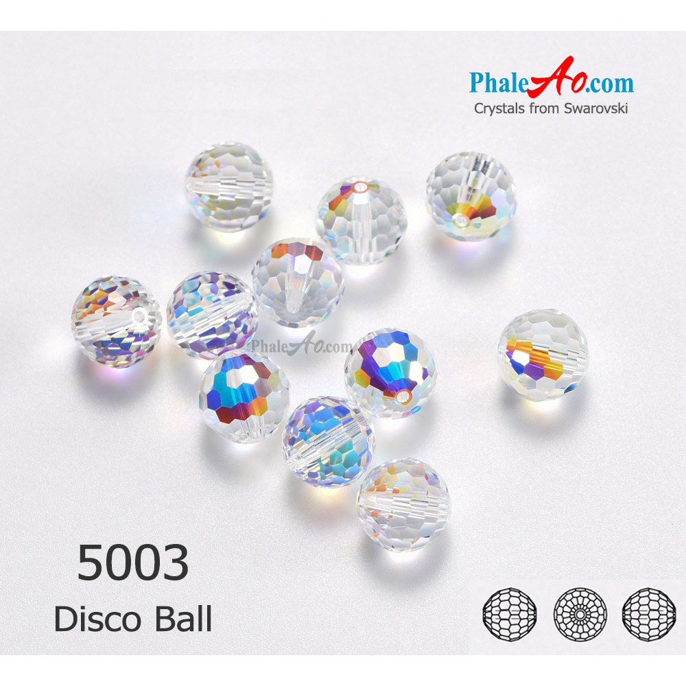 Pha lê Swarovski hạt tròn nhuyễn 5003 Disco Ball bead crystal 001AB size 6,8,10mm