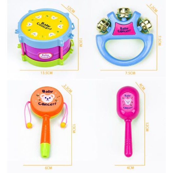 [Đồ chơi giáo dục] Bộ đồ chơi 5 nhạc cụ cho bé từ 3 tháng tuổi_Dâu Tây Baby Shop