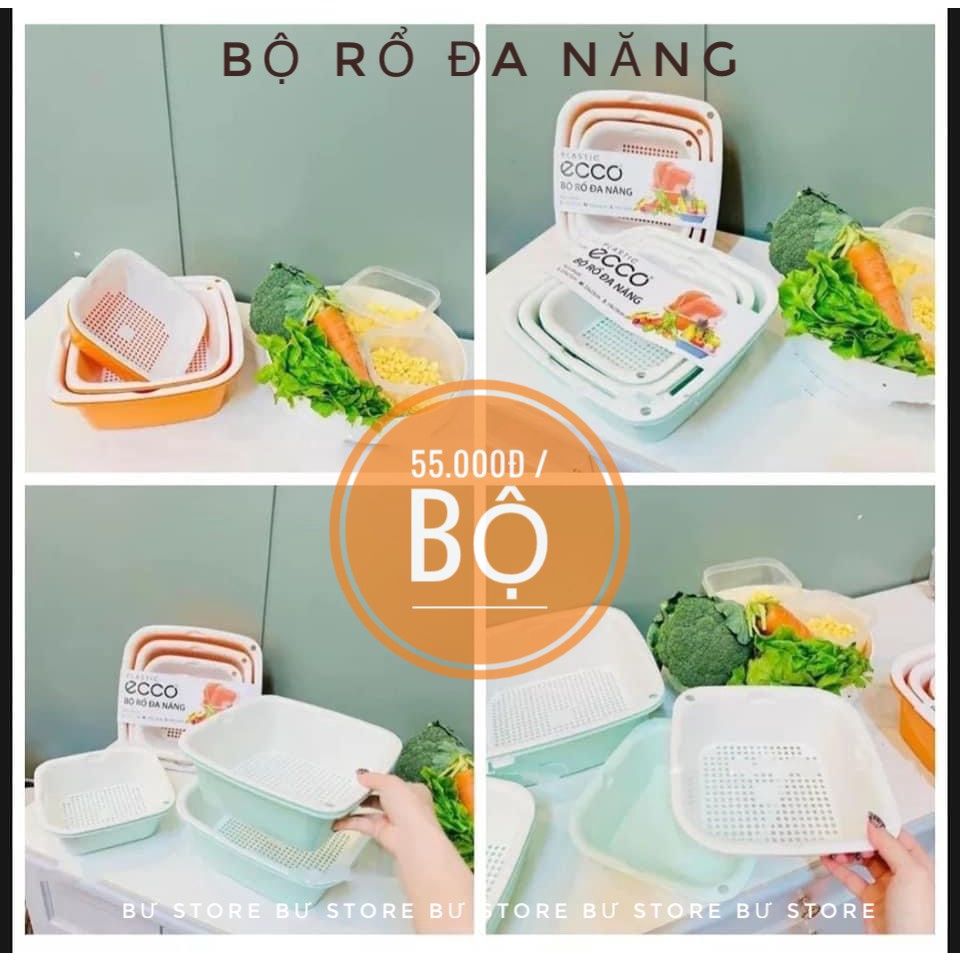Bộ Rổ 6 Món Kèm Chậu, Bộ Rổ Eco Rửa Rau Củ Quả, Rổ Gác Bồn Rửa Chén Chất Liệu Nhựa Bền Cao Cấp