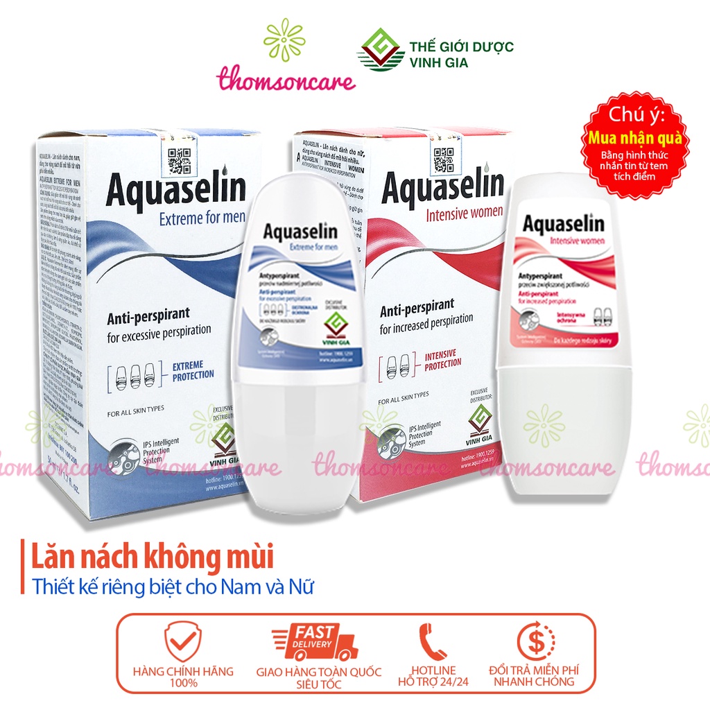 Lăn nách không mùi Aquaselin lọ 50ml - lăn khử mùi hôi cho cả nam, nữ, không vàng áo, thâm, đổ mồ hôi