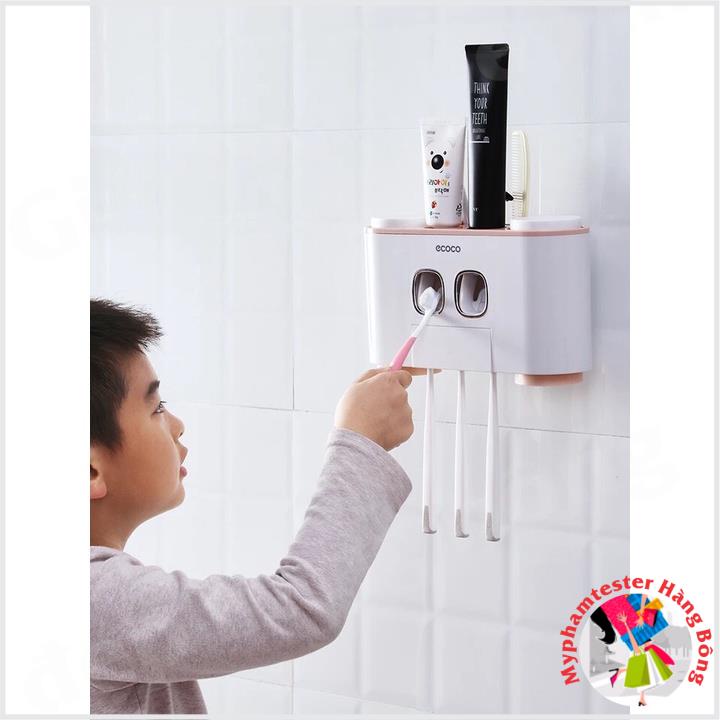 Kệ 2 nặn kem đánh răng kèm 4 cốc siêu dính Ecoco, hàng cao cấp mã 1802