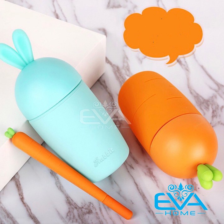 Bình Nước Thủy Tinh Bọc Silicone Hình Cà Rốt Và Tai Thỏ Cute Kèm Dây Xách 400ml