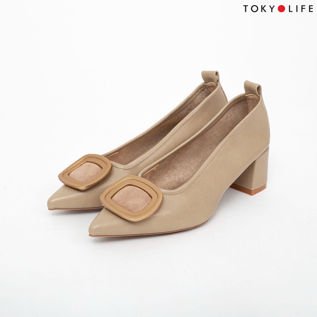 [Mã WABRTTET1 giảm 10% đơn 250K] Giày cao gót nữ TOKYOLIFE mũi nhọn E9SHO600I màu trắng kem .