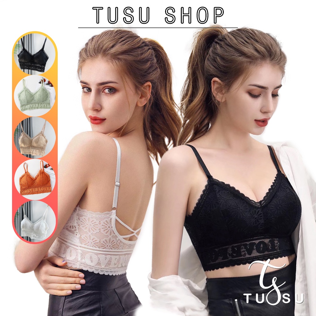 Áo Bra Phối Ren Mút Mỏng Cổ Chữ V Dây Chéo Sau - Áo 2 Dây Dáng Lửng B08