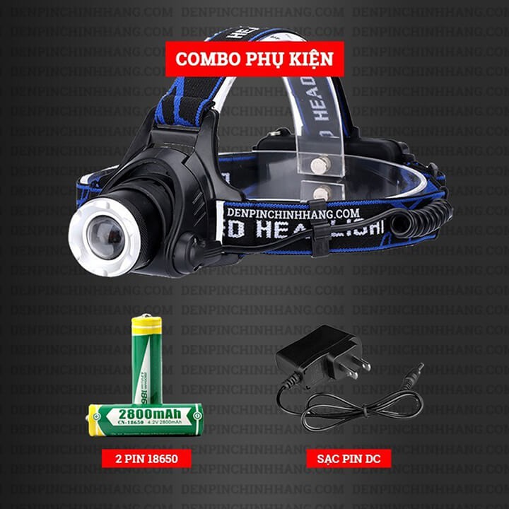 Đèn pin đội đầu siêu sáng chống nước 1 bóng Led có Zoom