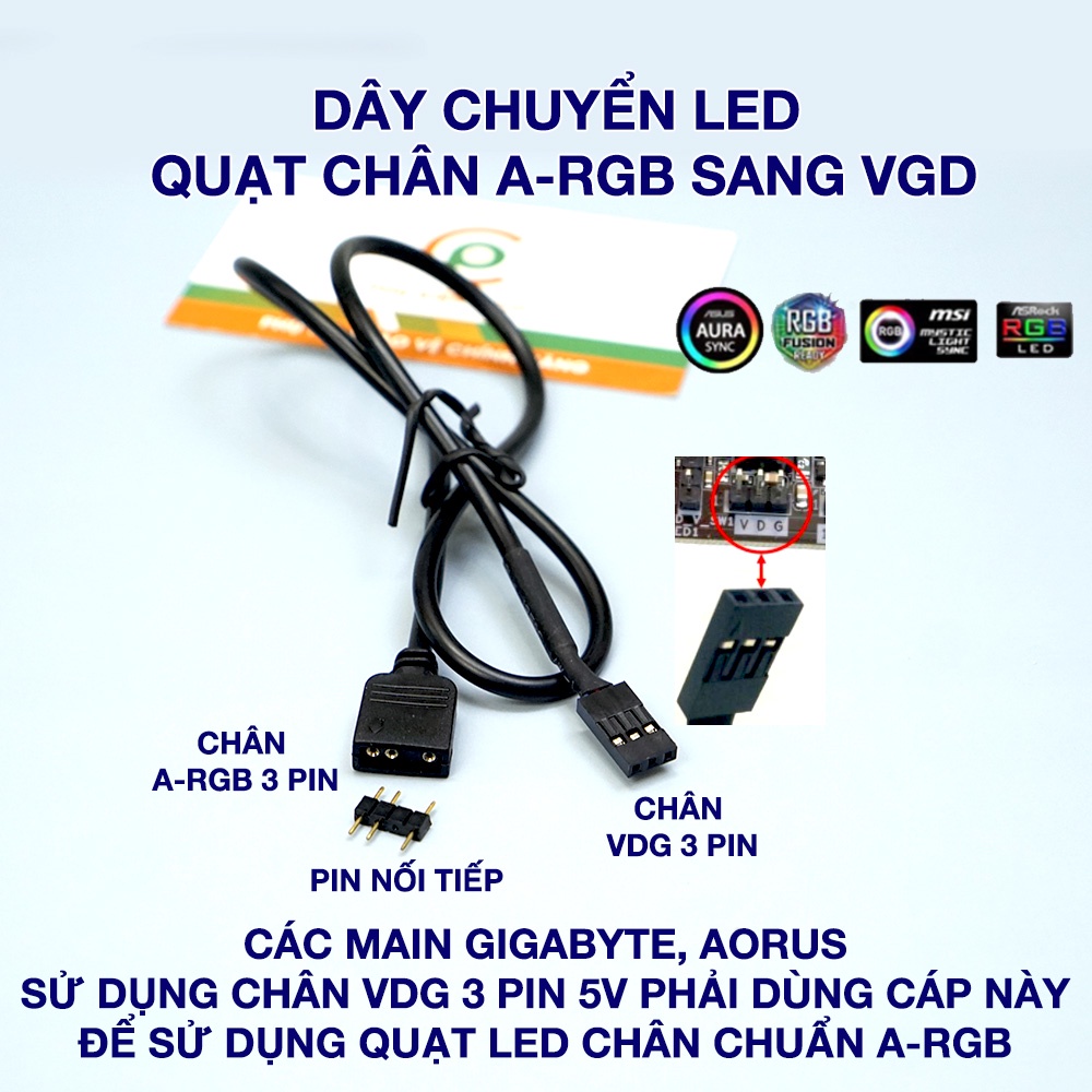 Dây chuyển VDG sang ARGB 3 Pin dành cho Mainboard Gigabyte Addressable RGB - Dây chuyển led A-RGB sang VDG main AORUS 5V