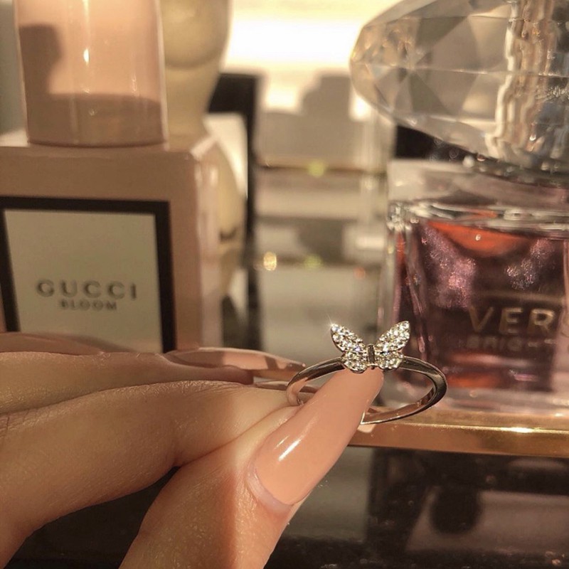 Nhẫn kim cương hình bướm mạ bạc thời trang nữ thanh lịch