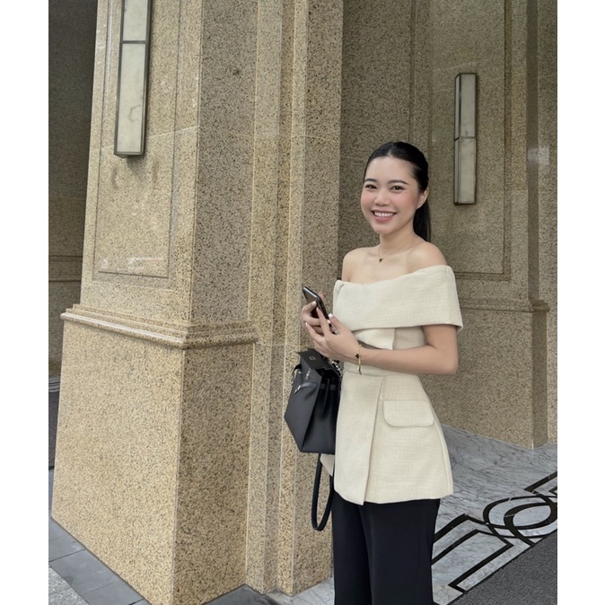 Lucie Top - Áo cổ đắp chéo bệch vai siêu sang chảnh, chất liệu cao cấp