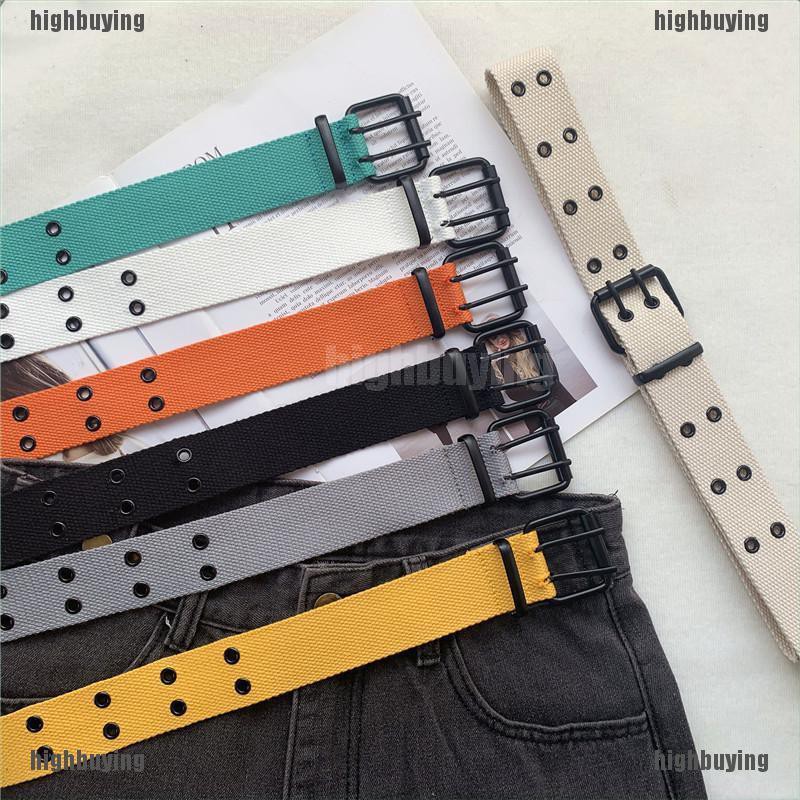 Hbvn belle Thắt Lưng Canvas Phối Hai Hàng Lỗ Phong Cách Punk Harajuku Mới Cho Nam Và Nữ Jea