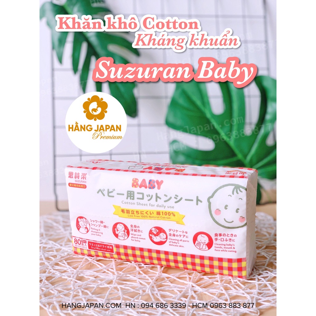 Khăn khô cotton kháng khuẩn đa năng cho bé Suzuran (80c) - Chất liệu mềm mại an toàn