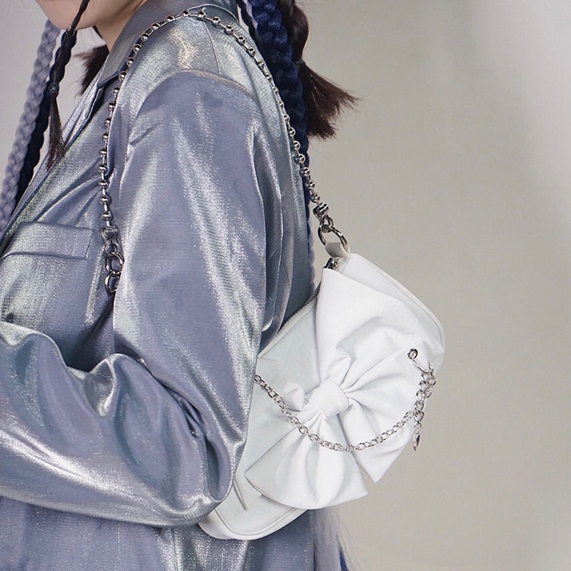 IELGY Túi đeo dưới cánh tay đính nơ phối chuỗi dây xích thời trang dành cho phái nữ