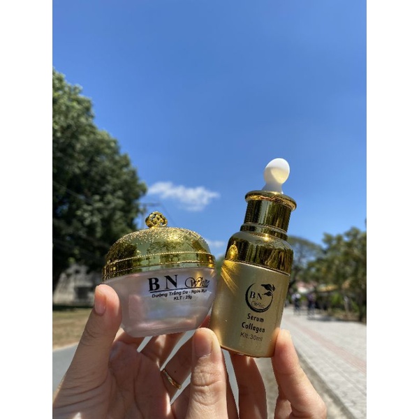 Kem face và serum dưỡng trắng da bn white collagen