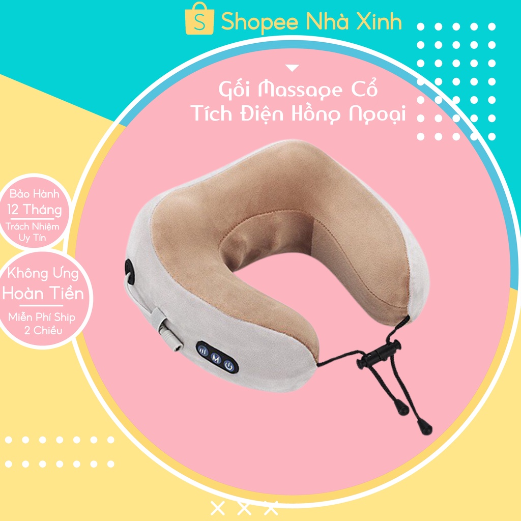 [Hàng Loại 1] Gối Massage Cổ Vai Gáy Cao Cấp, Máy Massage Cổ Vai Gáy Hồng Ngoại Sạc Pin Tích Điện - Bảo Hành 12 Tháng