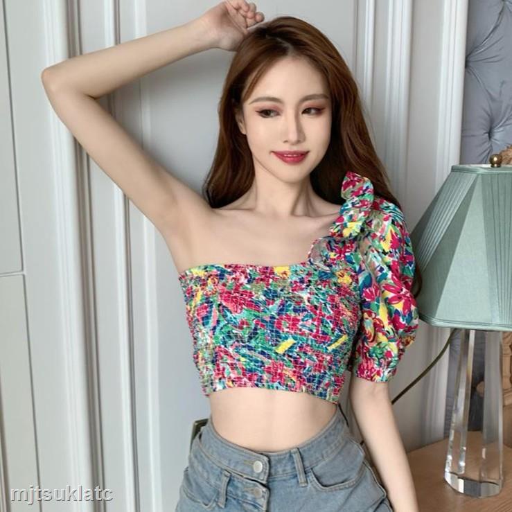 BÁN SỈ Áo Trễ Vai Chất Chiffon Hoạ Tiết Hoa Phong Cách Vintage