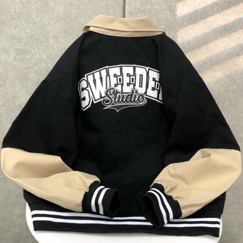 Áo bomber kaki SWD phối be form to nam nữ mặc