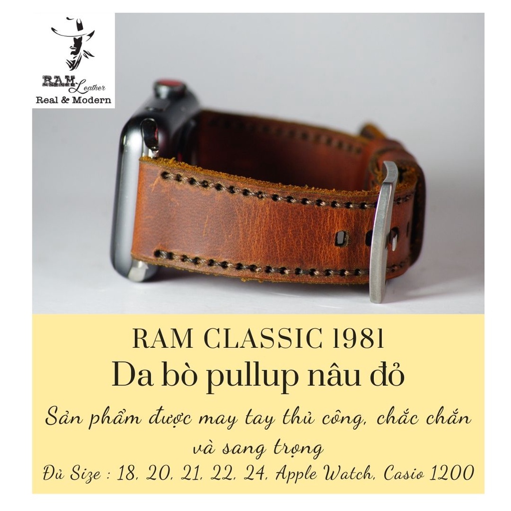 Dây đồng hồ da bò nâu socola handmade bền chắc cực đẹp đủ size RAM Leather 1981 - tặng khóa chốt và cây thay dây