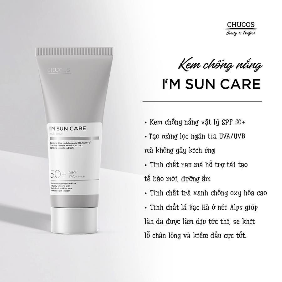 [Áp mã + 2 quà] Kem chống nắng đa năng Chucos I’M SUNCARE MULTI BASE 50ml - DÀNH CHO DA SAU PEEL, LASER - DA NHẠY CẢM