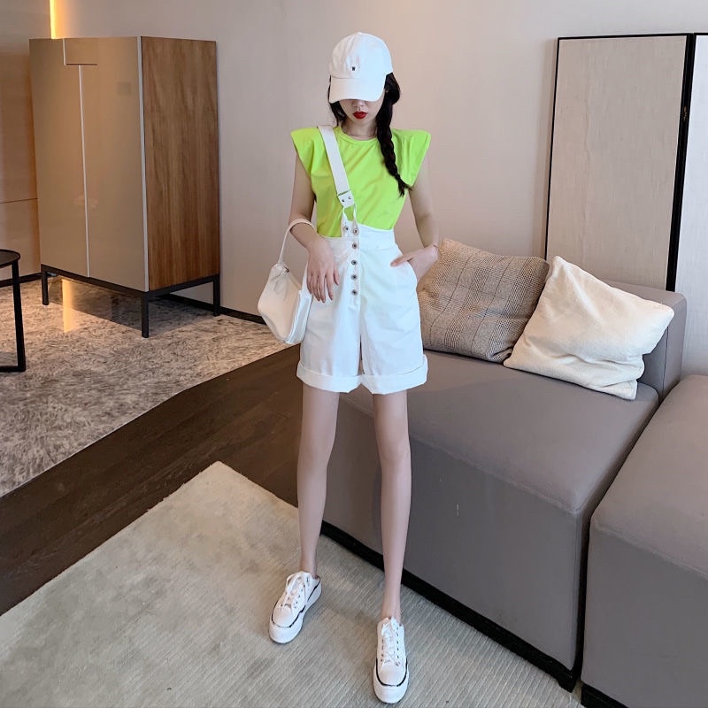 Quần Sooc Yếm Denim Dây Chéo Siêu Cá Tính