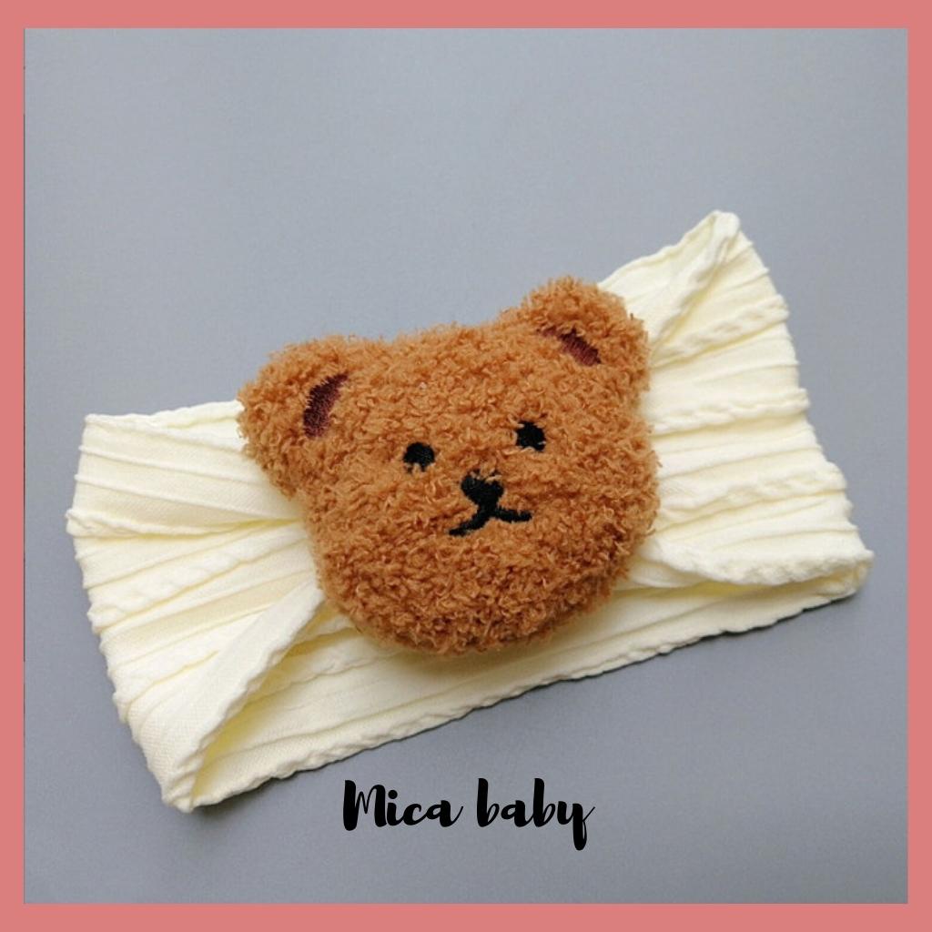 Băng đô bản to thun gân đính gấu bông xù đáng yêu cho bé BD67 Mica Baby