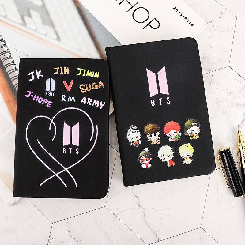 Sổ Ghi Chú Bìa Da Pu In Hình Nhóm Nhạc Bts Tiện Dụng
