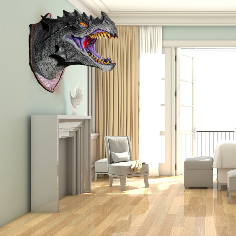 Mô hình khủng long 3D có đèn LED gắn tường trang trí phòng khách