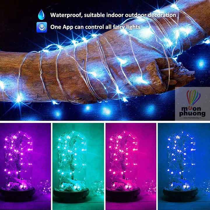 Dây led đom đóm bộ điều khiển kết nối với ứng dụng đa năng trên điện thoại ios android thông qua cổng bluetooth.