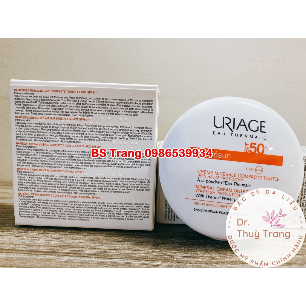 Kem phấn trang điểm chống nắng vật lý giàu khoáng, che phủ cao, bảo vệ da URIAGE BARIESUN SPF50+ COMPACT CLAIR 10GR