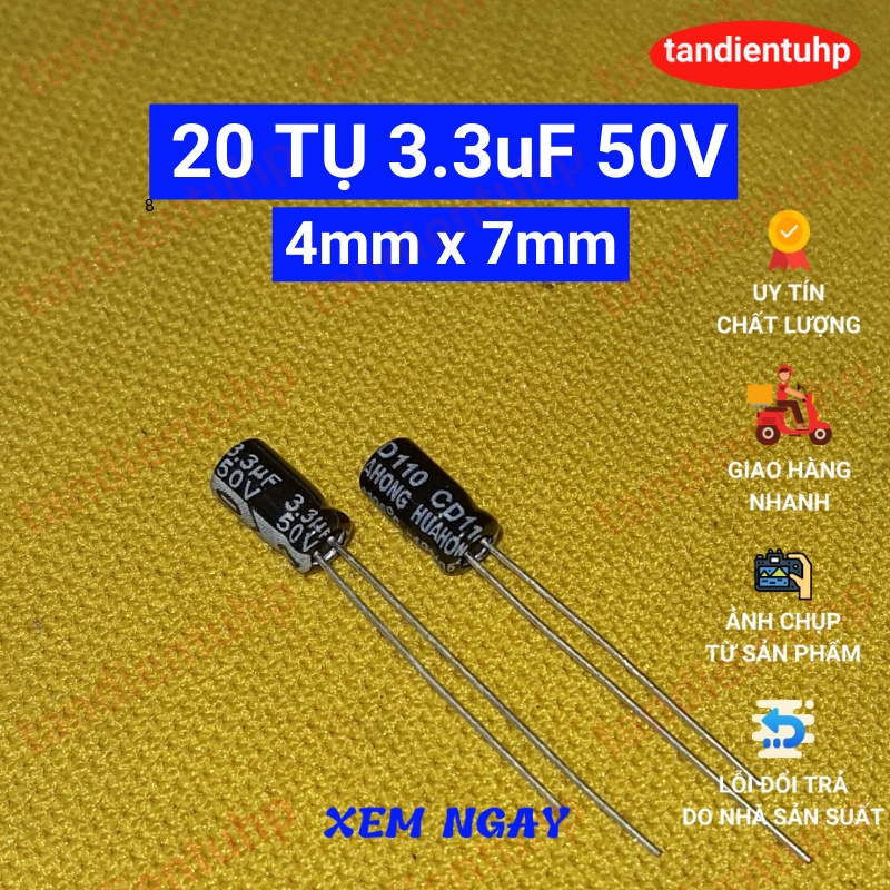 20 tụ hóa - Tụ phân cực các trị số 1uF50V, 2.2uF, 3.3uF, 4.7uF, 10uF, 22uF, 33uF, 47uF điện áp 50V hàng mới