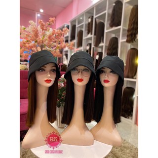 Tóc mũ vành thẳng 45cm 💄freeship 50k💄 tóc dính mũ sẵn cao cấp