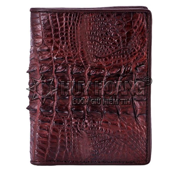 Ví nam da cá sấu đan viền gai đuôi kiểu đứng màu nâu đất PH2701 ☂️