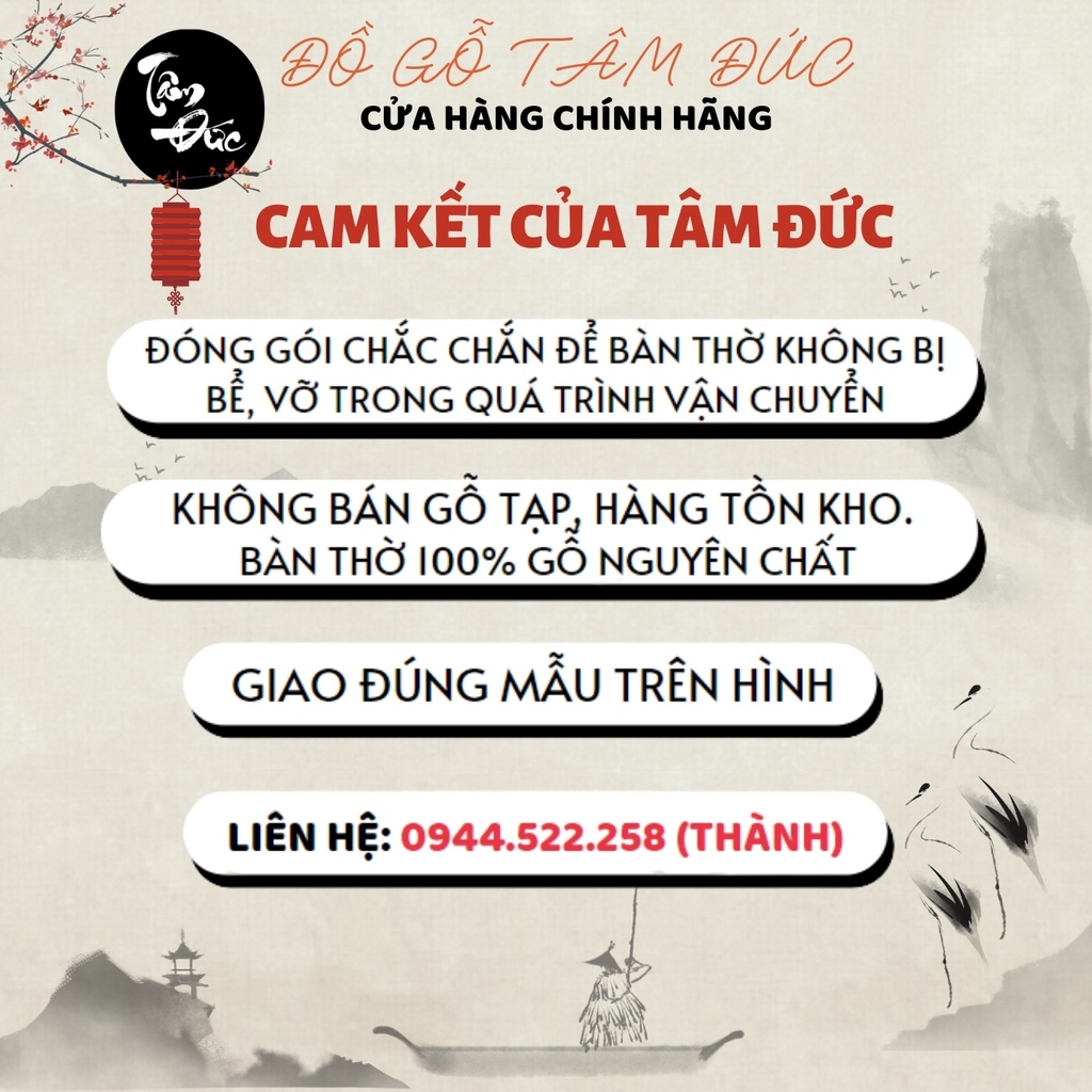 Bàn thờ thần tài ông địa ngang 42cm Tâm Đức gỗ xoan đào 4 đèn tặng kèm bộ đèn (BH-6tháng)