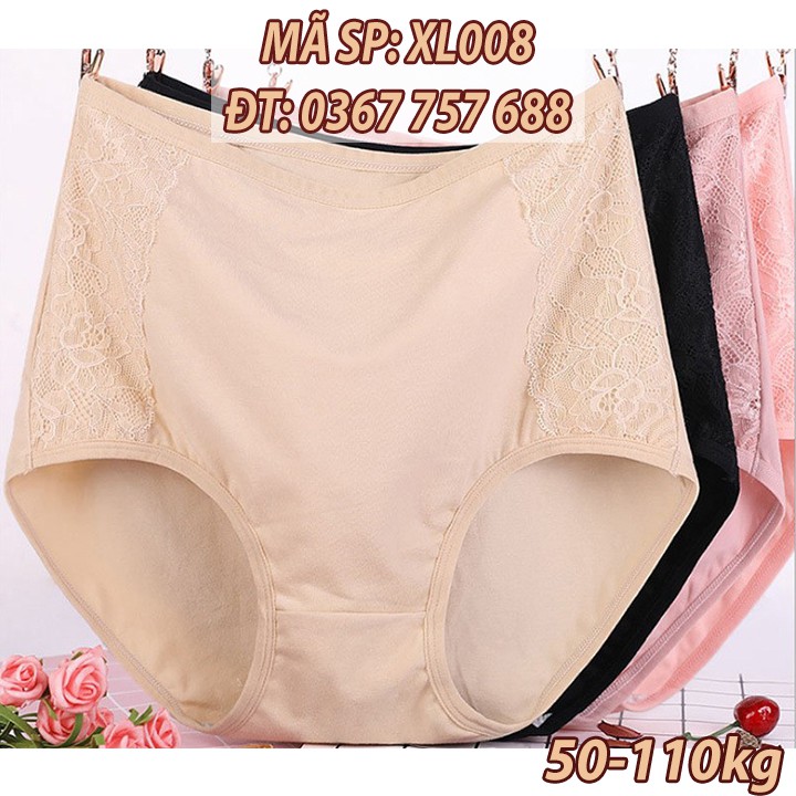 Quần lót cotton 55kg tới 100kg cạp cao quan lot nguoi gia quan lot cotton phối ren XL008