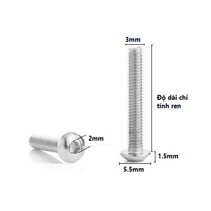 Bulong lục giác Đầu Dù Inox M3 10 con