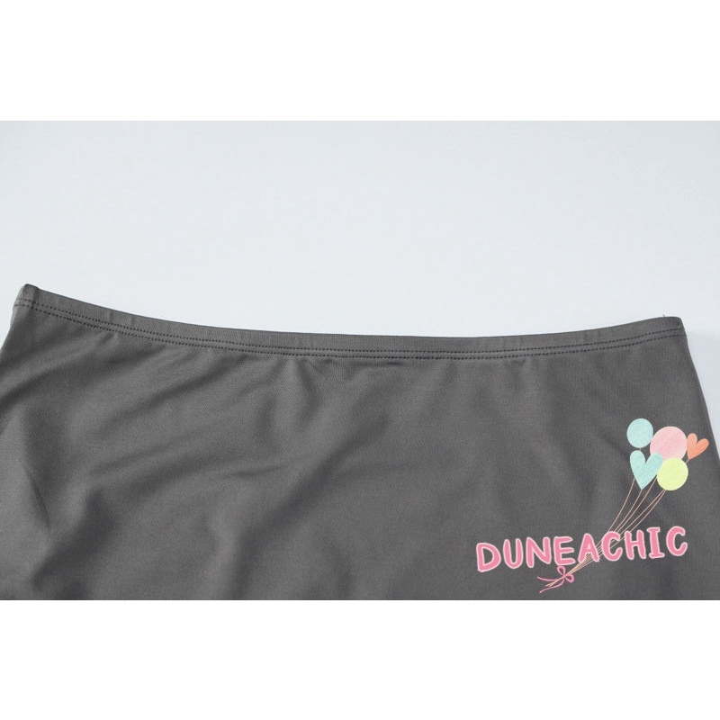 DUNEA Set Áo Thun Lửng Tay Dài In Chữ + Chân Váy Mini 2 Dây Thời Trang Cho Nữ