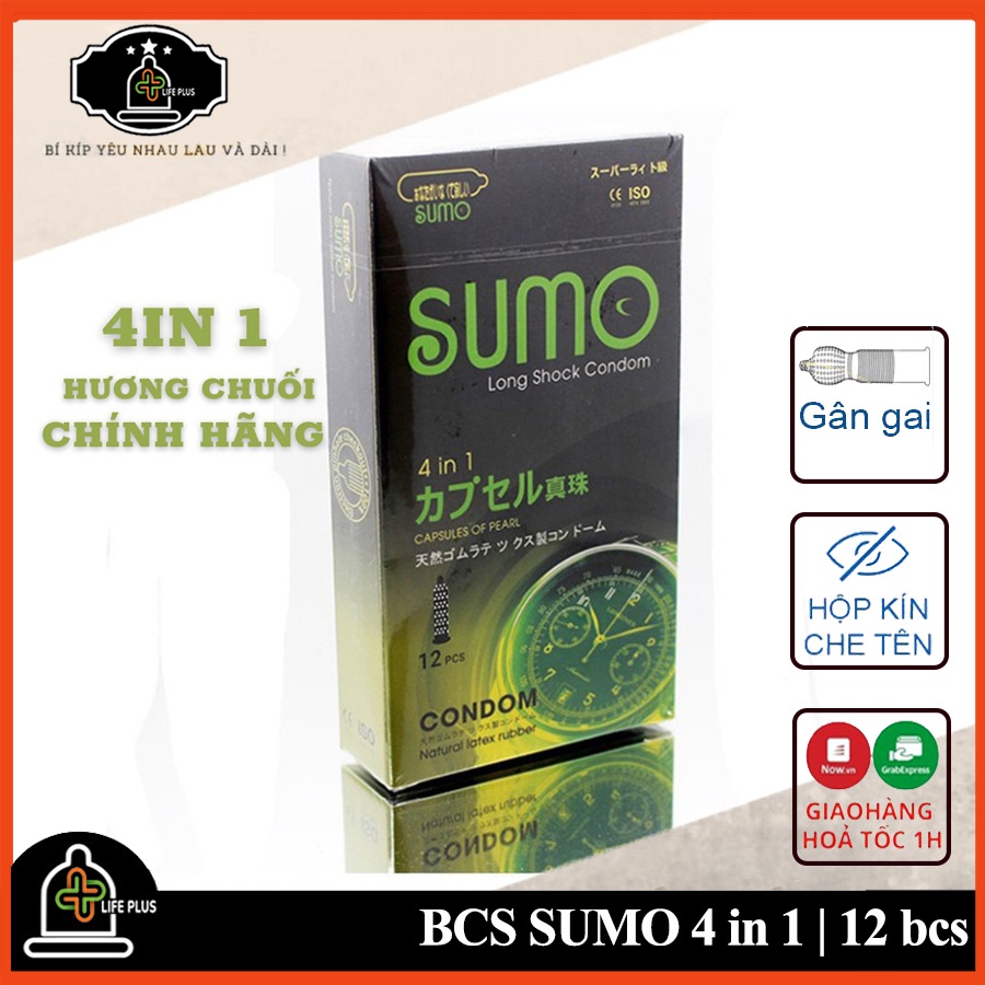 Bao Cao Su Siêu Mỏng SUMO 4 in 1 Gân Gai, Phát Hiện Bệnh Tình Dục Hộp 12 bcs - Tặng 1 Bao Cao Su LP01 - Life Plus Store