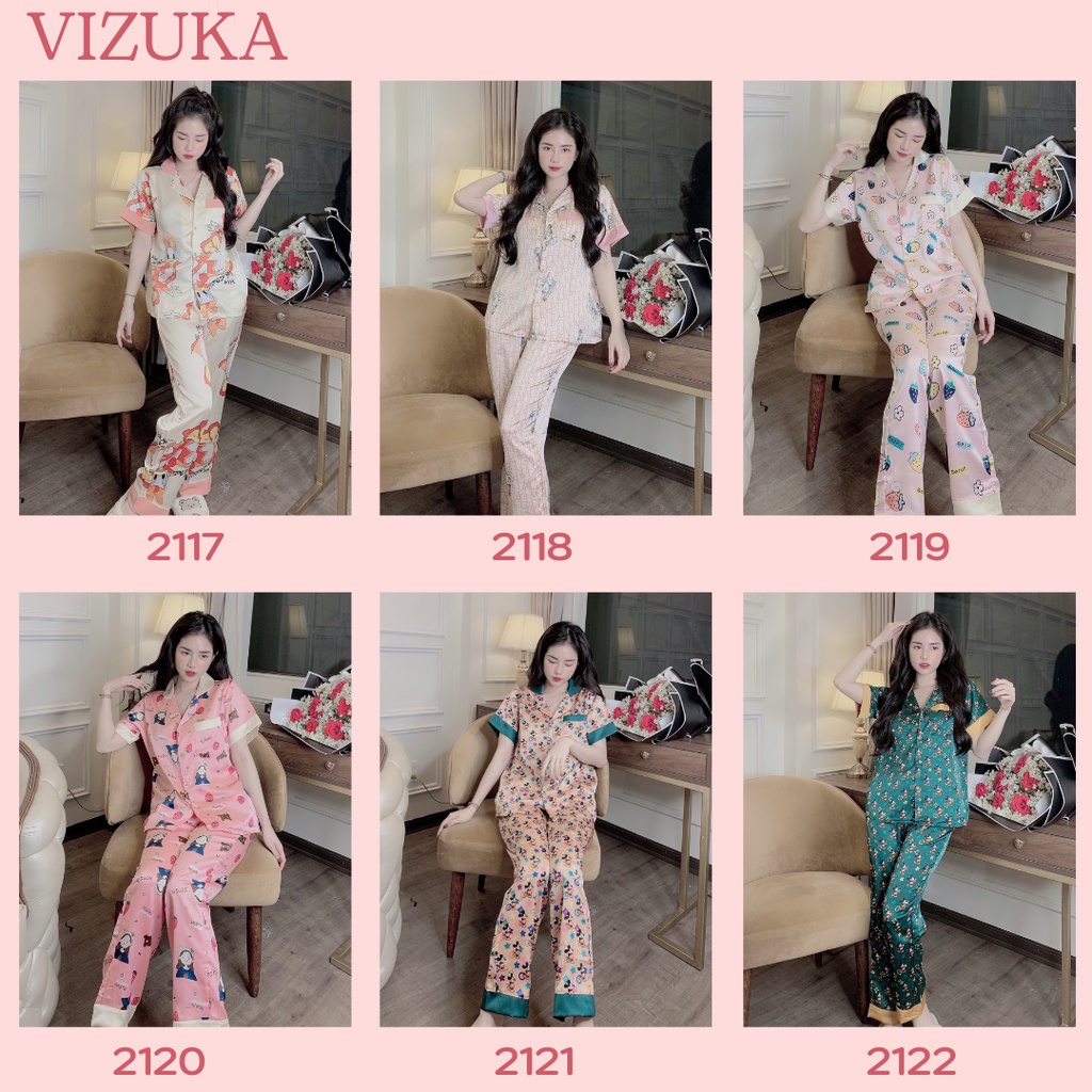 Đồ bộ pijama nữ lụa tay ngắn quần dài mặc nhà dễ thương VIZUKA