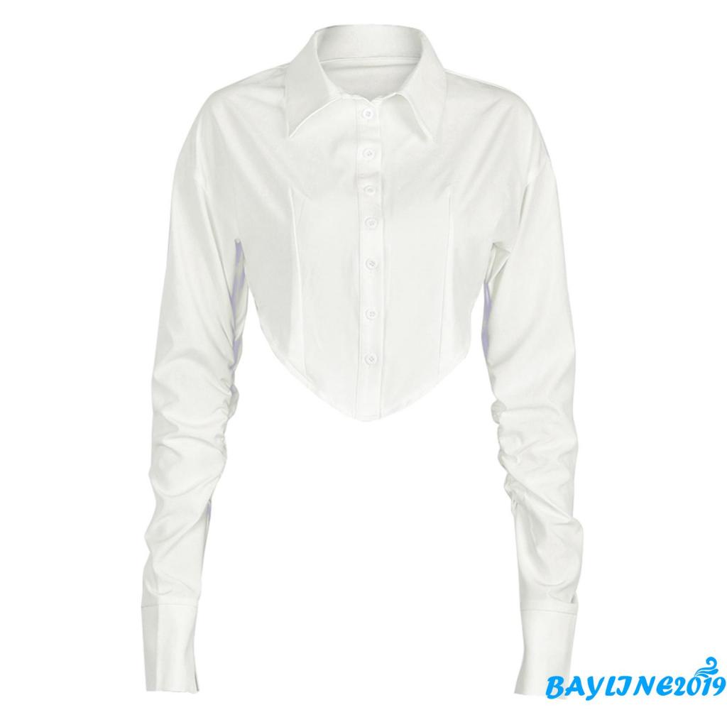 Áo Croptop Tay Dài Cài Nút Thời Trang Dành Cho Nữ