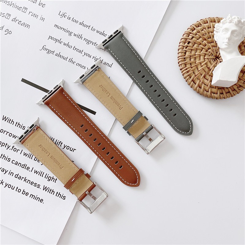 Dây Đeo Bằng Da Có Khóa Kim Loại Cho iwatch series 8 7 6 5 3 4 2 SE 45mm 41mm 40mm 44mm 42mm 38mm