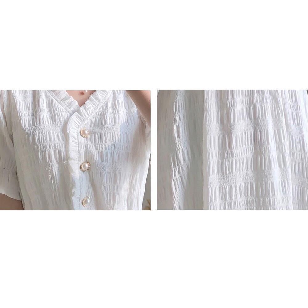 Đầm tay ngắn màu trắng thời trang nữ phong cách retro