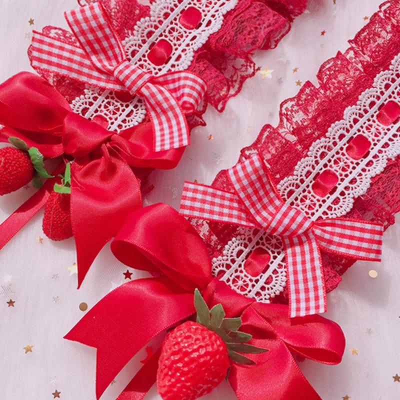 Kẹp Tóc Họa Tiết Caro / Dâu Tây Phối Ren Nhún Bèo Ngọt Ngào Phong Cách Lolita